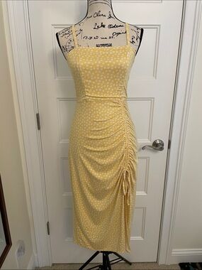 Hollister Yellow Ditsy Floral Ruched Midi Dress